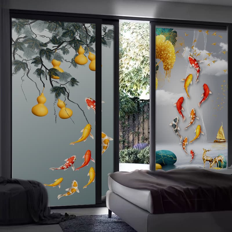 Full Blackout Window Glass Sticker Privacy Protection Bathroom Chinese Style Anti-Peep Film Frosted Static Cling Sun Shade Essential