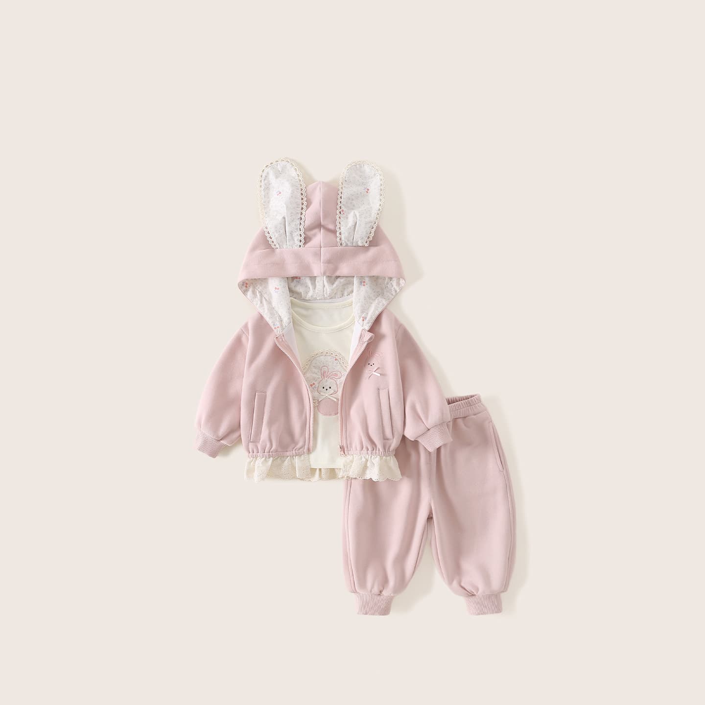 Baby girl autumn Korean version 2026 new infant and toddler sports suit bottoming cute bunny ears sweatpants two-piece set