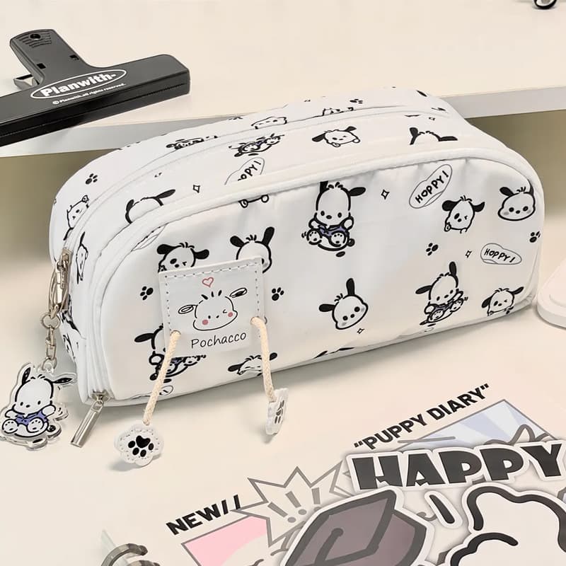 Pochacco Double Zipper Two-Layer Pencil Case, Ins-Style High-Aesthetic Student Stationery, Large Capacity Cute Pencil Box