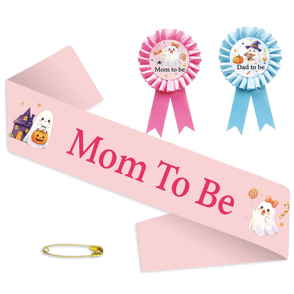 Cross-border Hot Selling Baby Shower Halloween Theme Mom-to-Be Sash Badge Three-Piece Set Sash Etiquette Ribbon