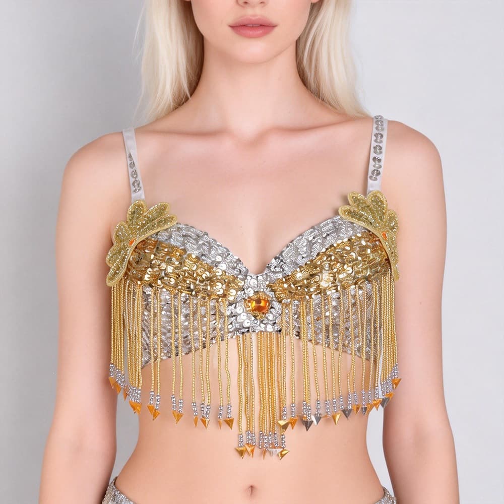Belly dance bead embroidered bra Indian dance performance costume top sexy costume nightclub sequined bra annual party performance