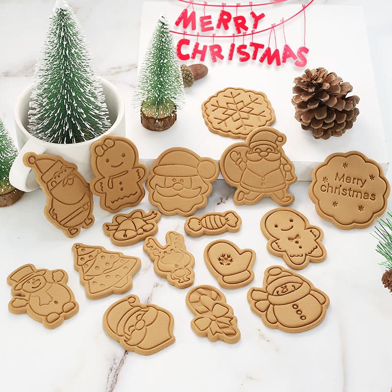 Christmas Cookie Mold Set for Home Use, Cute Cartoon 3D Press Baking Fondant Cookie Mold