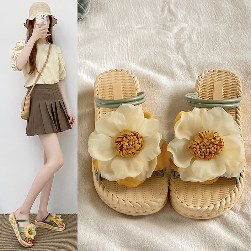 Sunflower 4cm Thick-Soled Sandals for Women, Summer Outdoor Wear, Dual-Use, Non-Slip, Soft Sole, Water-Resistant, Vacation Style Women's Shoes