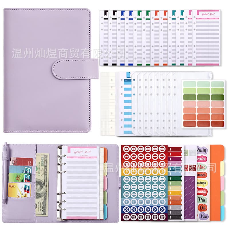 Cross-border Stock A6 Macaron Notebook PU Cash Budget Savings Book High-Quality Loose-Leaf Notebook