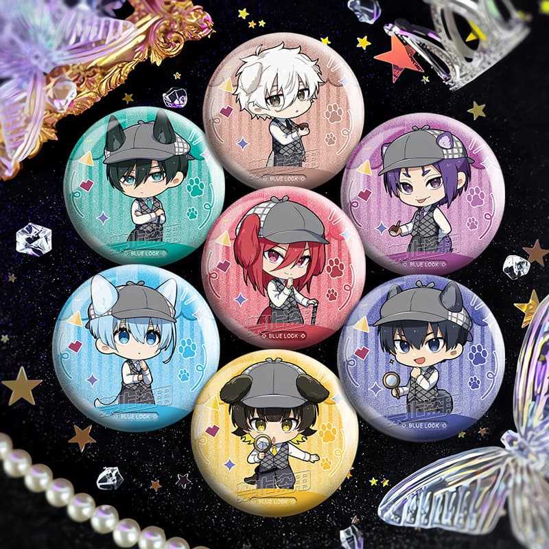 Blue Lock Chibi Anime Fan Merch 2D Silver Glitter Double Flash Badge Dog Detective Series Collectible Pin