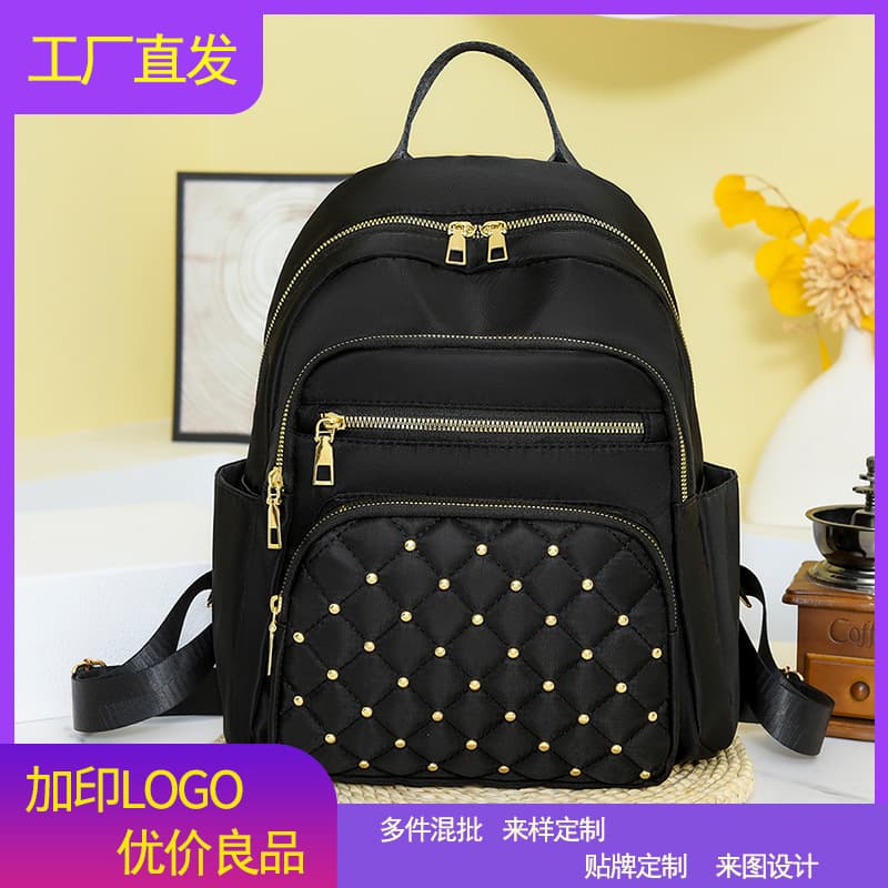 Cross-border popular rhombus embroidery rivets backpack for women 2025 new fashion simple and versatile for outing, commuting, leisure