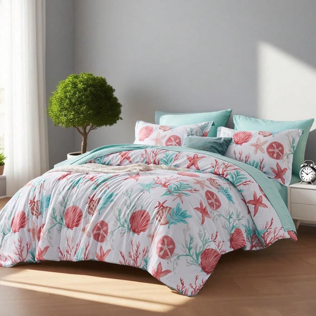 Fresh ocean style starfish coral comfortable feather silk cotton quilt quilt Amazon cross-fat quilt set
