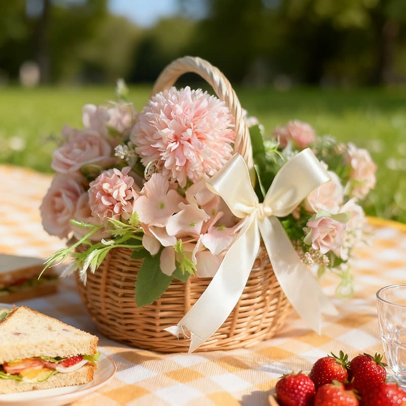 Willow woven hand-held flower arrangement basket, bamboo woven decorative picnic fruit hand basket, wedding flower girl, dried flower, rattan woven storage basket