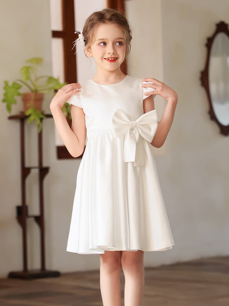 Girls White Birthday Dress Short Flower Girl Princess Dress Children Piano Performance Dress