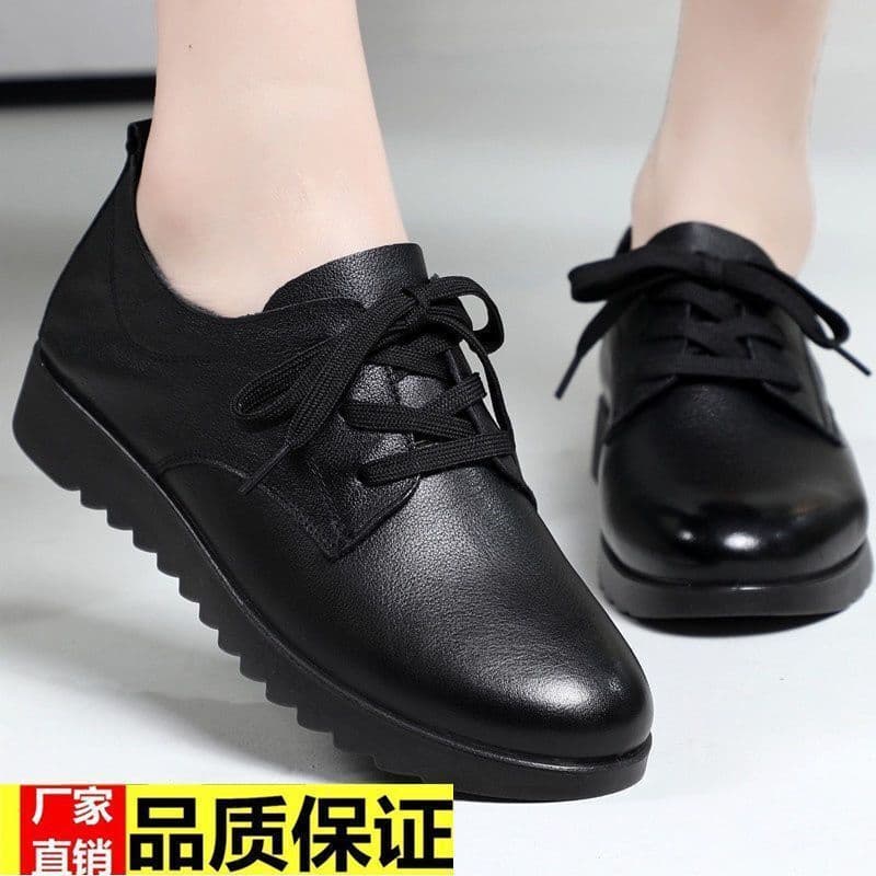 New Arrival Kitchen Dining Leather Shoes Women's Flat Work Shoes Black Casual Shoes Commuter Women's Shoes Soft Sole Loafers
