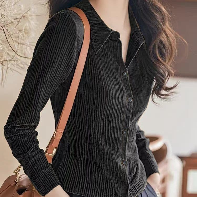 Spring/autumn Korean lazy style unique elegant top fashionable super nice layering elegant shirt.