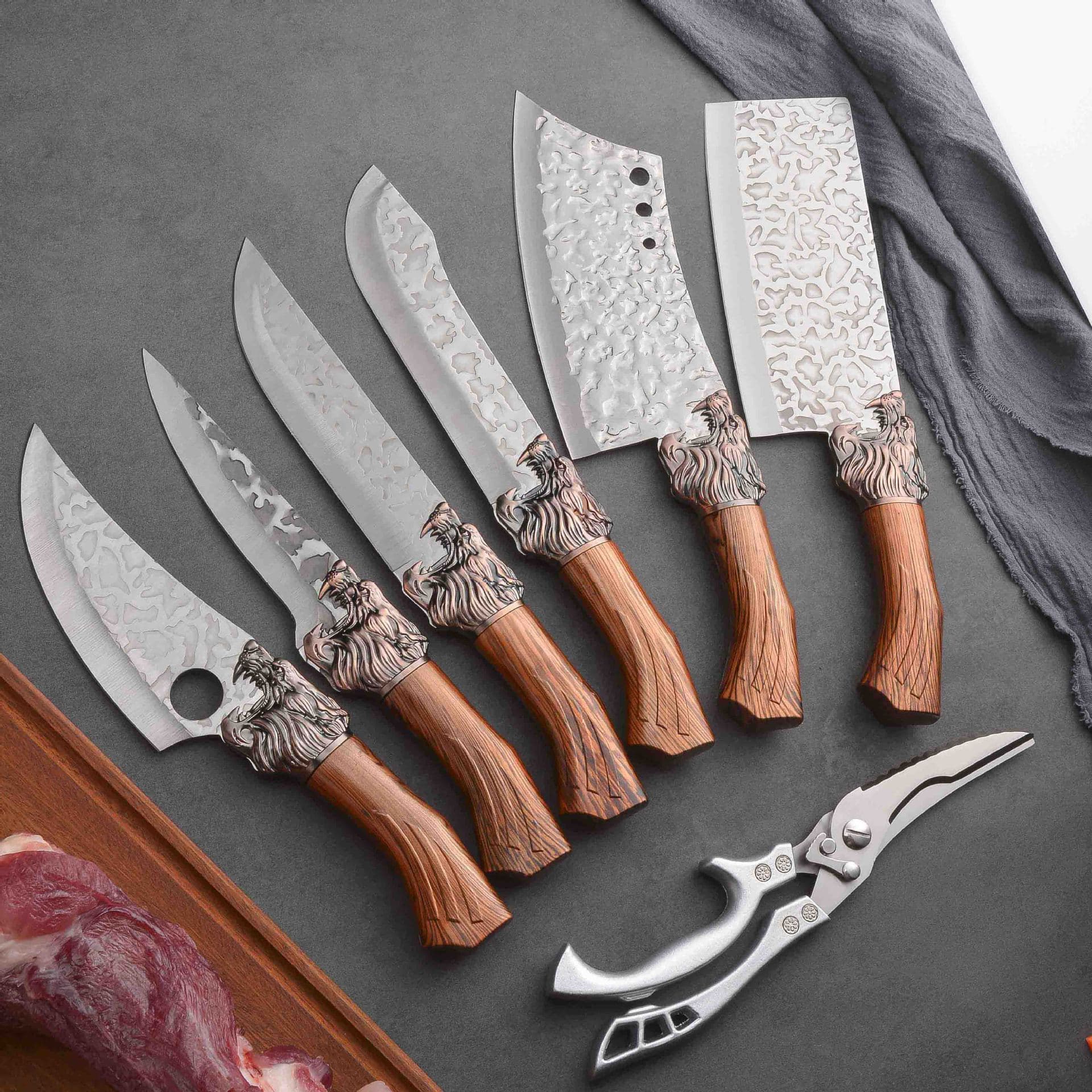 Hand-forged kitchen knife set, butchering and boning knife, household kitchen stainless steel slicing knife, sharp and ultra-fast chopping knife