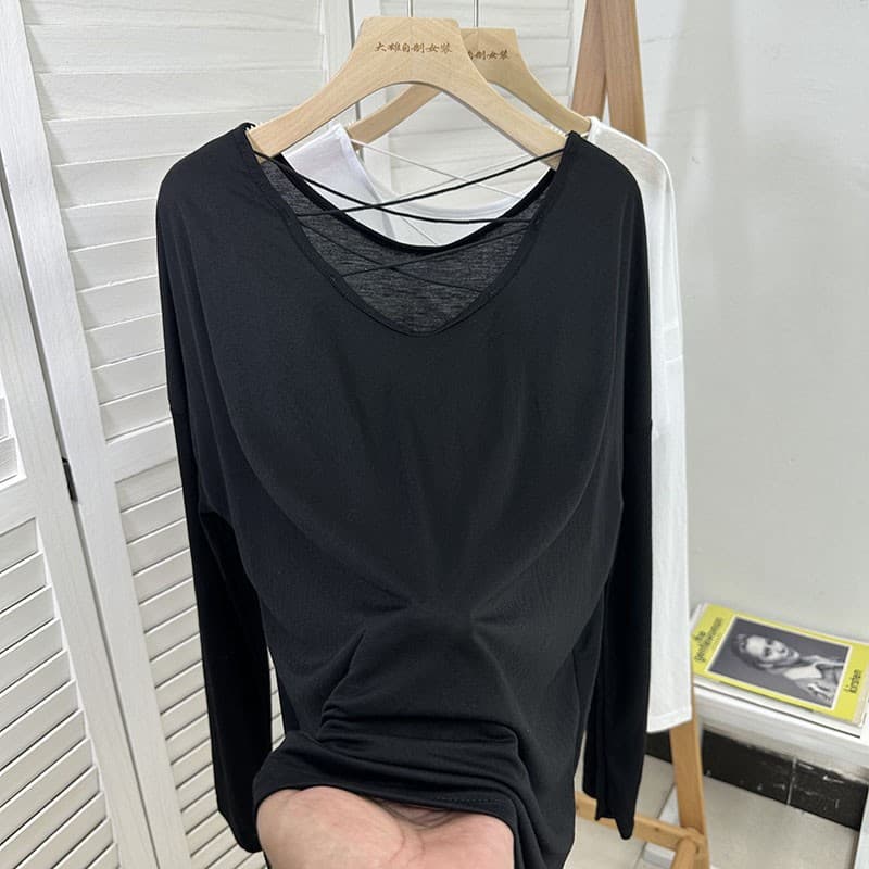 Loose Version Lightweight Backless Long Sleeve Sun Protection T-shirt Women Air Conditioner Cover-up Niche Design Sense Top Summer Lightweight