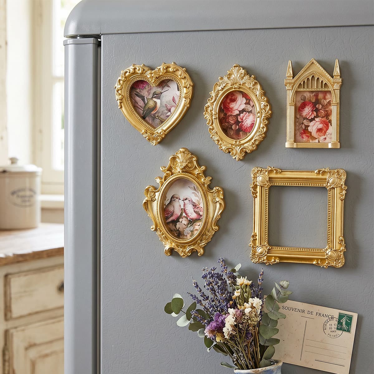 3-inch Magnetic Photo Frame for Polaroid Instant Photos, Gold Fridge Magnet Frame, Decorative Nordic Style