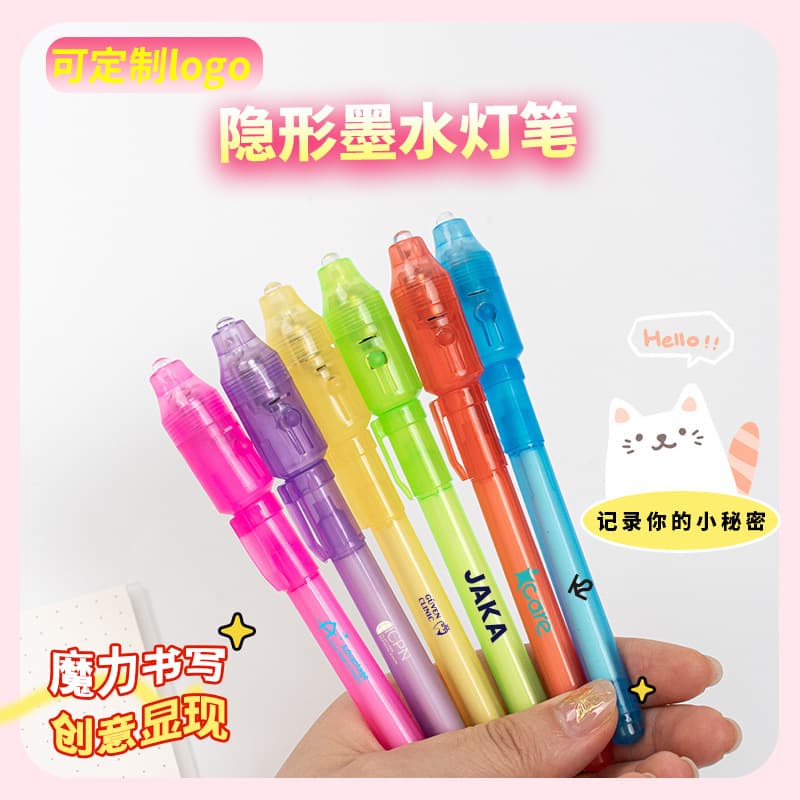 Invisible Ink Pen Custom Plastic Large Head LED Light Toy Multifunctional Money Detector UV Advertising Pen with Logo Printing