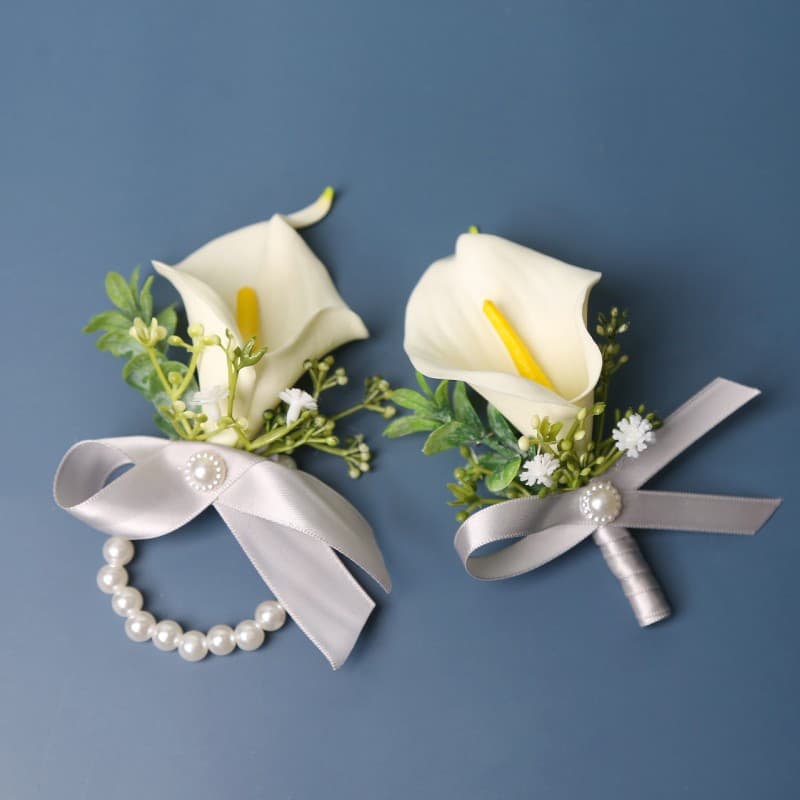 European Style Simulated Silk Flower Forest-Inspired Fresh Calla Lily Banquet Dress Corsage Wedding Celebration Bride Wrist Corsage Wholesale
