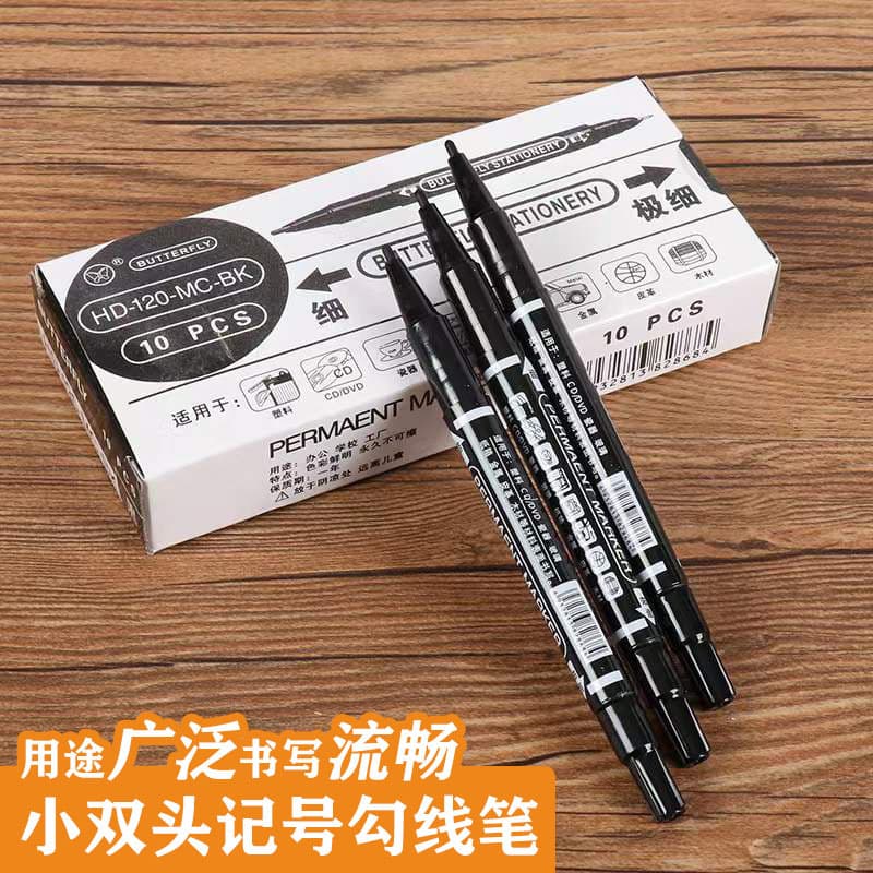Small double-ended marker, liner pen, black oil-based fine-tip marker for art students, children's drawing and student use.