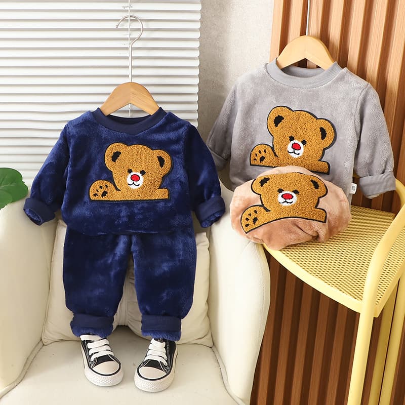 2025 Fall New Export Style Boys Flannel Cartoon Pajama Long Sleeve Set Toddler Kids Homewear Two-Piece
