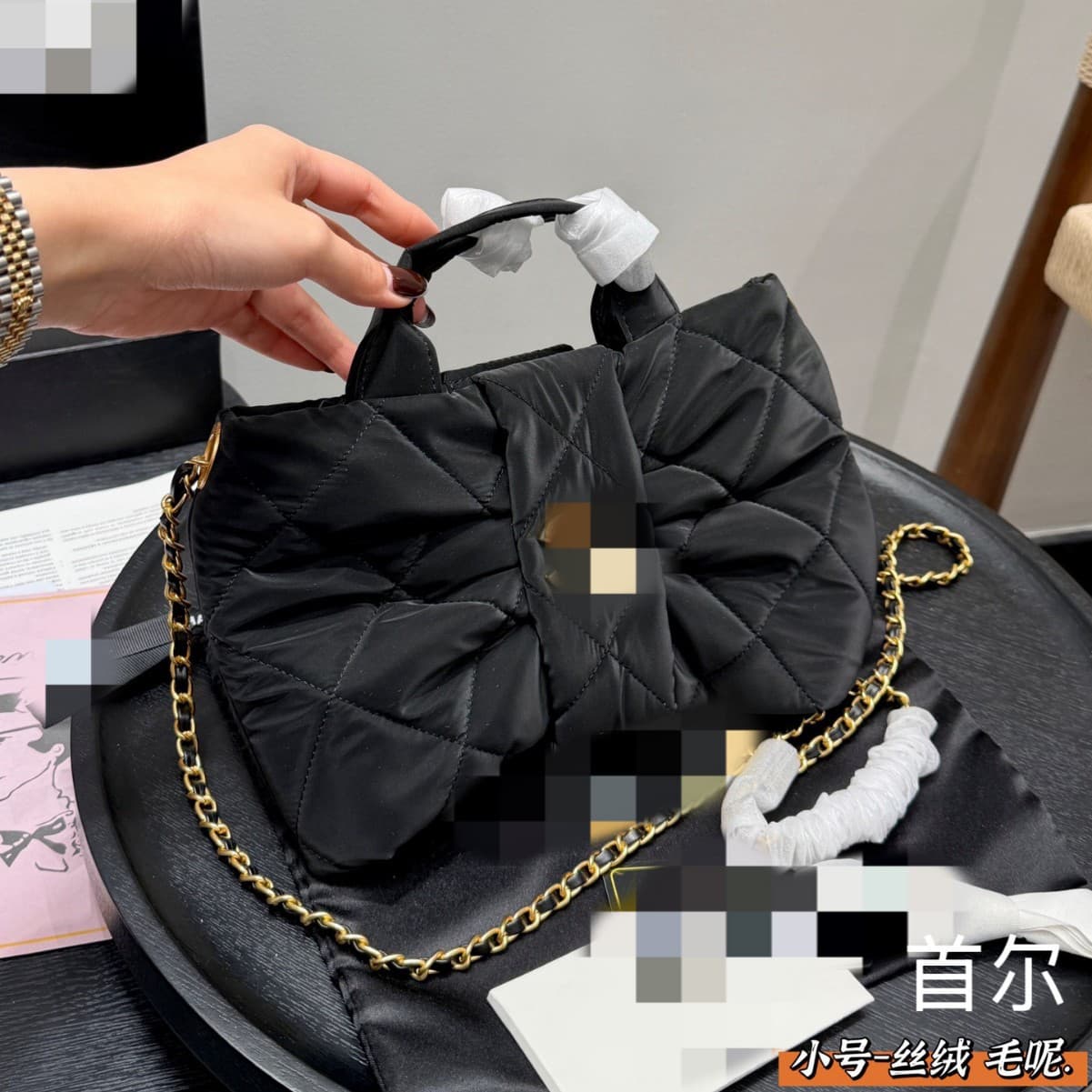 Tweed Style 25K Autumn and Winter Catwalk Style Bow Bag Lambskin Velvet Handle Chain Bag Satchel Crossbody Bag