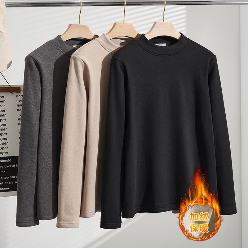 Autumn/Winter New Curvy Girls 200 Jin Plus-size Women's Innerwear Fleece-lined Thickened Half-turtleneck T-shirt Base Top S5585