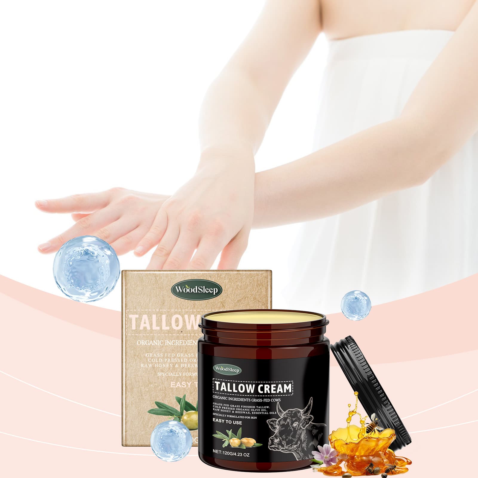 WOODSLEEP Beef Tallow Skin Care Cream Moisturizer Acne Care Hydrating Nourishing Skin Elasticity