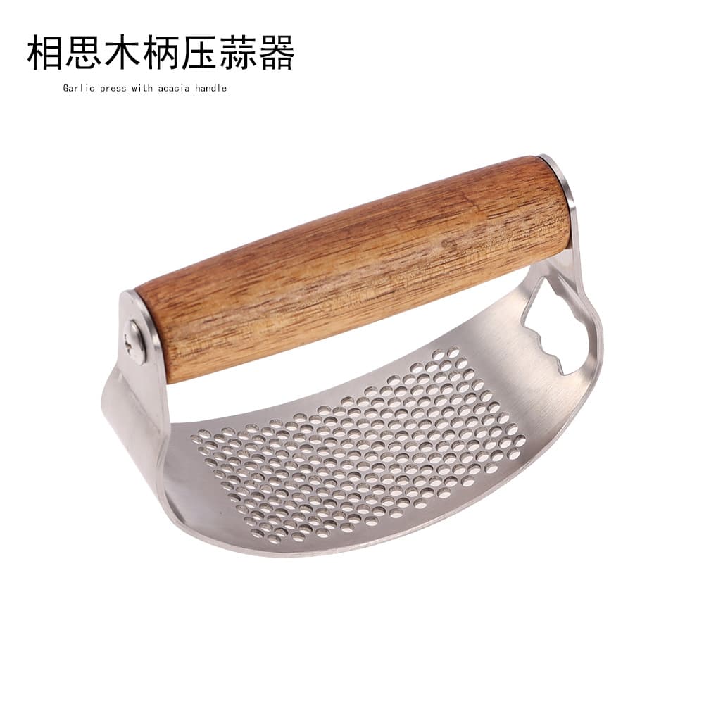 Stainless Steel Garlic Press, Ring-Shaped Garlic Paste Wholesale, Manual Acacia Wood Japanese Multi-functional Garlic Masher
