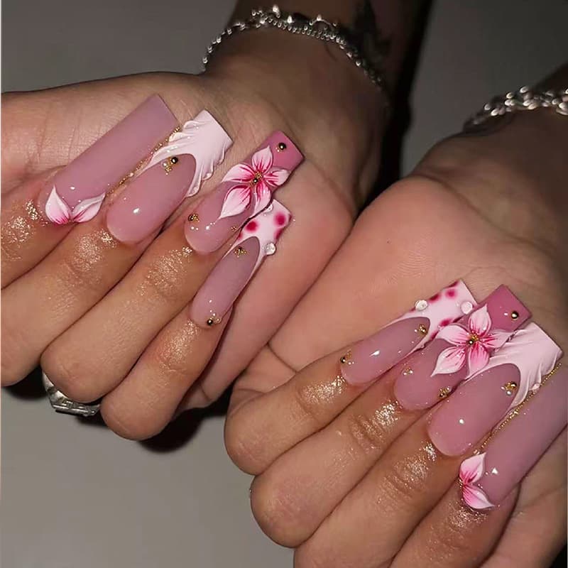 Wearable Nails Extra Long Water Pipe Nails 3D Bow Flower Relief False Nails fake nails European and American Nail Tips
