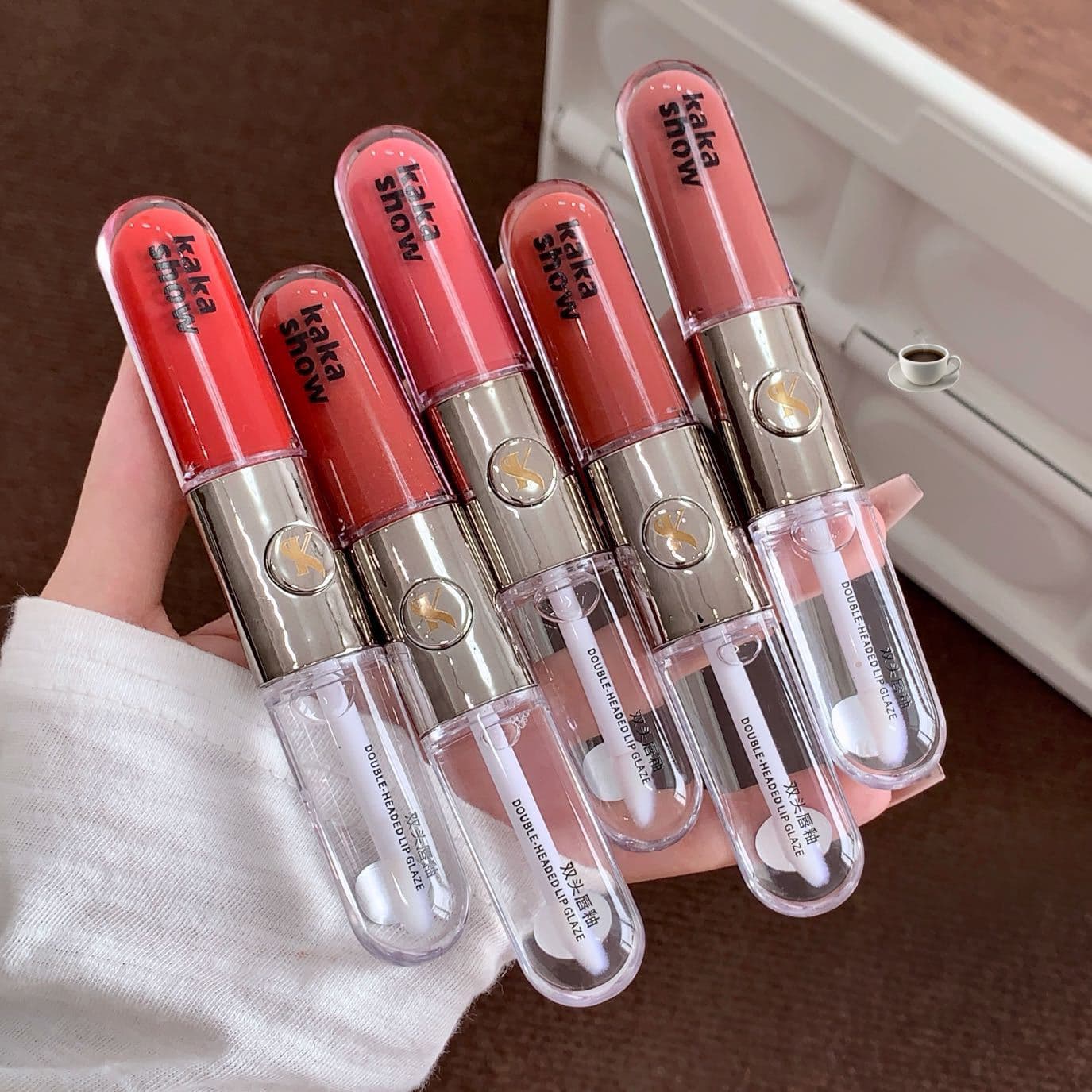Kakashow Long-Lasting Two-End Lip Gloss Tipsy Nude Mirror Water-Shine Lip Gloss Lip Tint Natural Plump Lips Lipstick