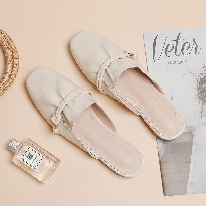 2023 Summer French Style Closed-Toe Mules for Women, 2022 Summer Internet Celebrity Heelless Flat Soft Outdoor Wear