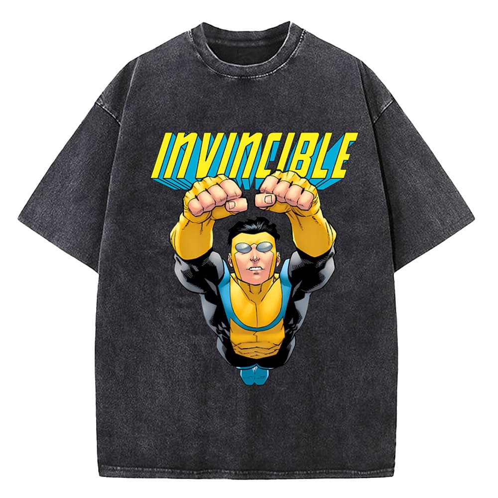 Invincible Heroes for Men and Women Retro Washed T-Shirts, High Quality Cotton Clothing, Round Neck Short Sleeve T-Shirts, Summer T-Shirts