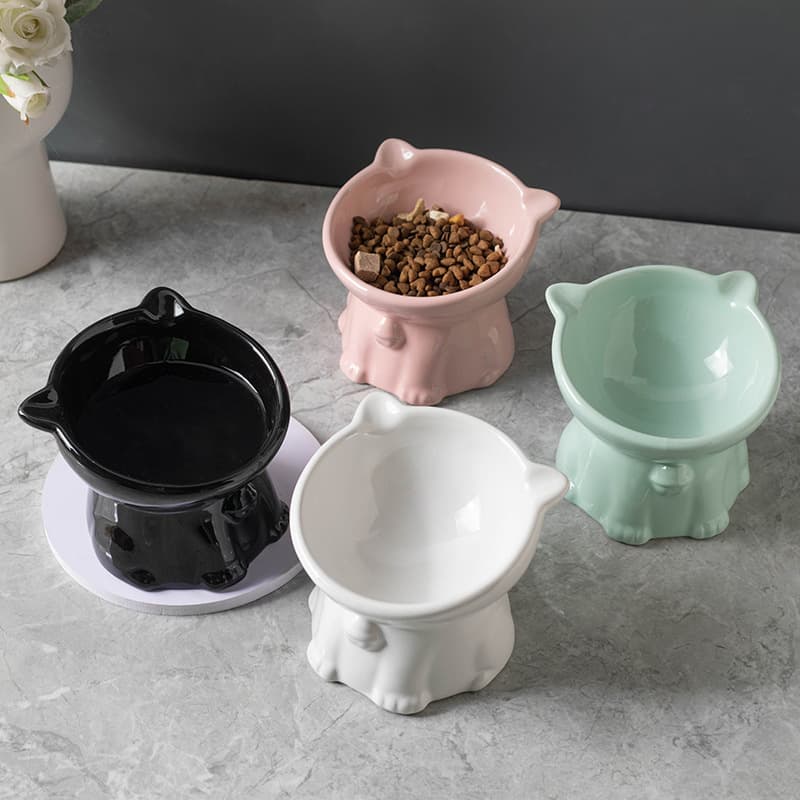 Ceramic Cute Cat Bowl Black Elevated Drinking Cat Bowl Cat Food Bowl Dog Bowl Anti-Tip Pet Bowl Pet Supplies