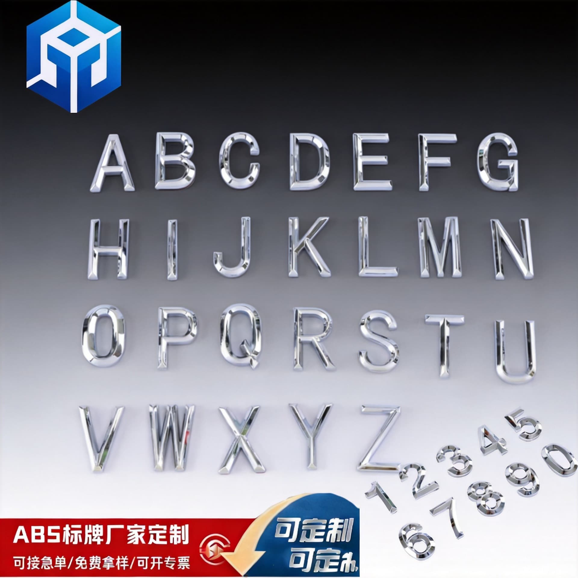 Plastic Alphanumeric Stickers 3D Electroplated Letters and Numbers Metal Car Number Plate Door Sign