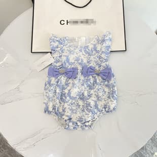 2025 Summer New Baby Bow Floral Print Romper Adorable Outgoing Crawling Suit First Birthday Baby Clothes