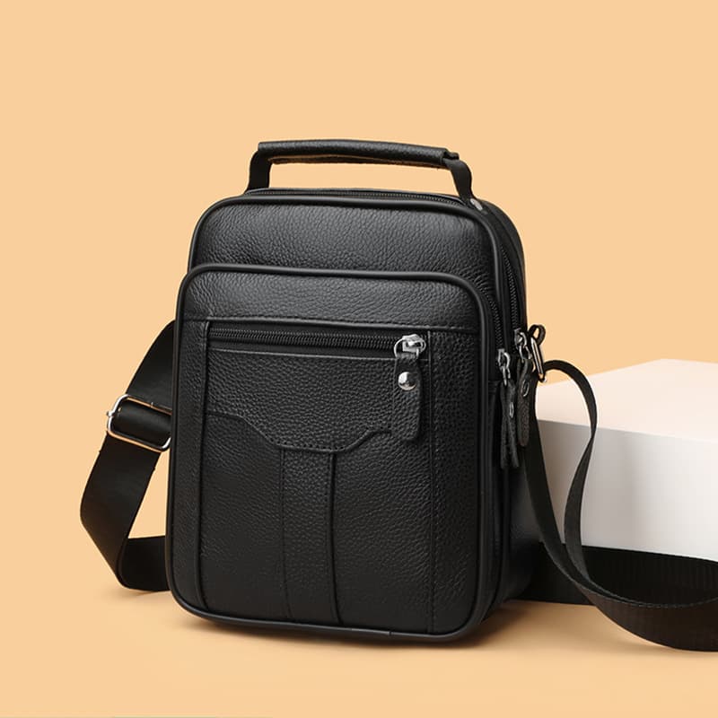 Cross-border Fashion Minimalist Men's Genuine Leather Crossbody Shoulder Bag Cowhide Business Tote Bag Men's Leather Bag Vertical Style