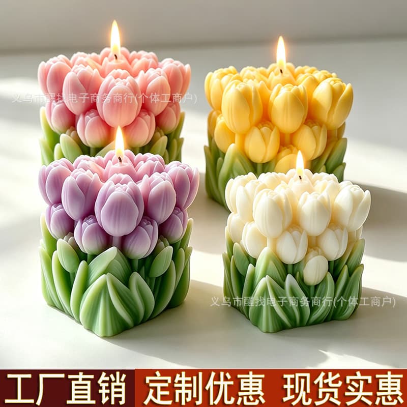 Cross-border aromatherapy candle ins style tulip bouquet rubik's cube holiday gift souvenir candle home bedroom decoration