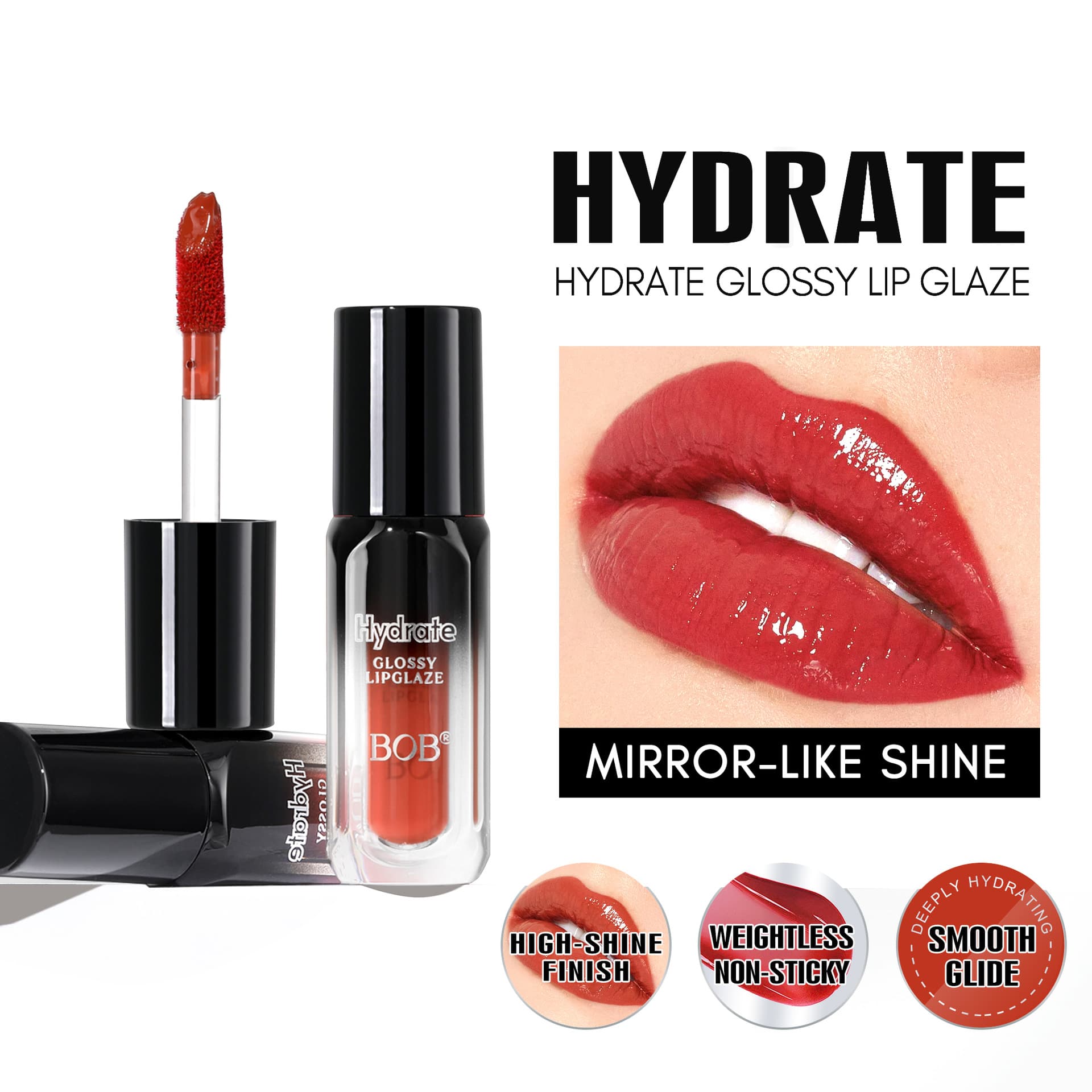 Bob Cross-border Mirror Lip Gloss Water Light Moisturizing Long-lasting Hydrating Plump Lips Easy to Color Student Natural Look Lipstick for Women