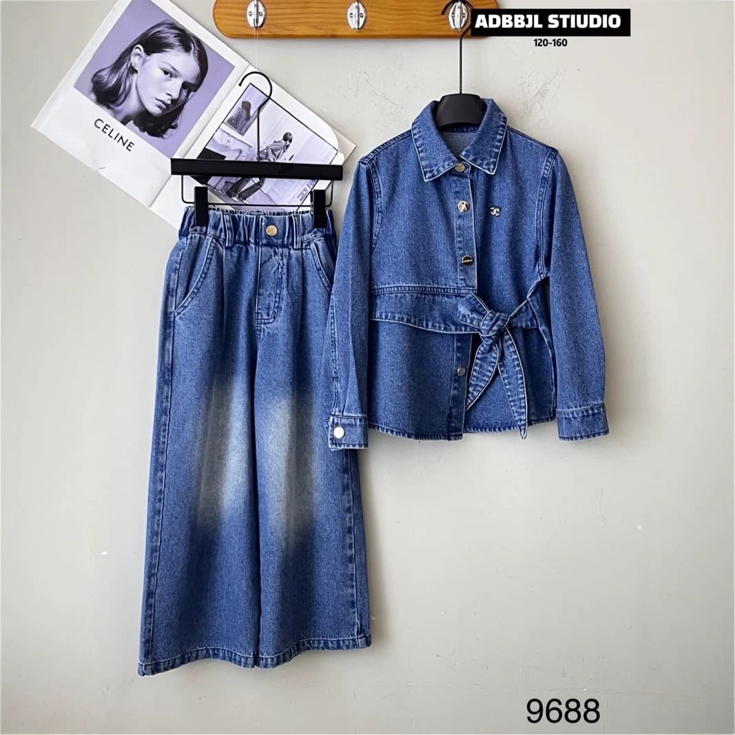 Girls' Autumn Outfit Set: European and American Style Denim Shirt with Wide-Leg Pants Two-Piece Set, Children's Clothing for Cross-Border Trade
