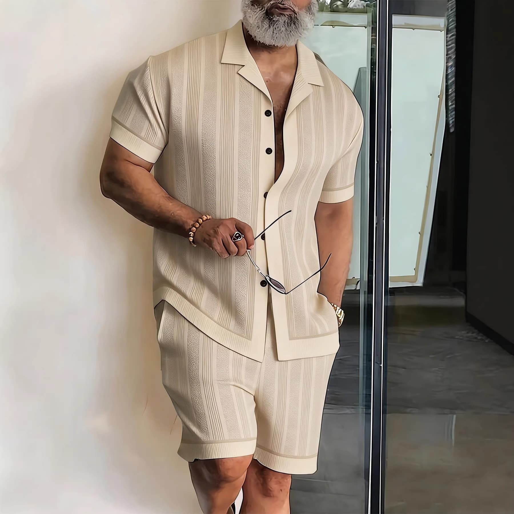 Cross-border Amazon Summer Casual 3D Print Shirt and Shorts Set for Men Beach Outfit