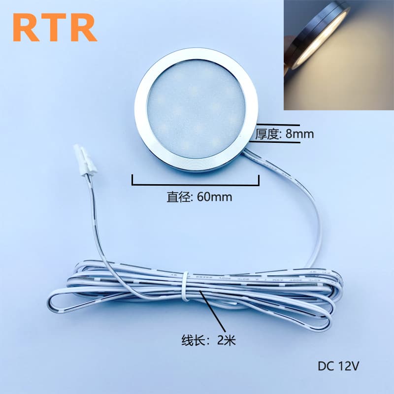 Cross-border Round 12V 24V Surface Mounted Recessed Cabinet Light Dupont Connector Display Cabinet Light Wine Cabinet Ultra-thin LED Cabinet Light