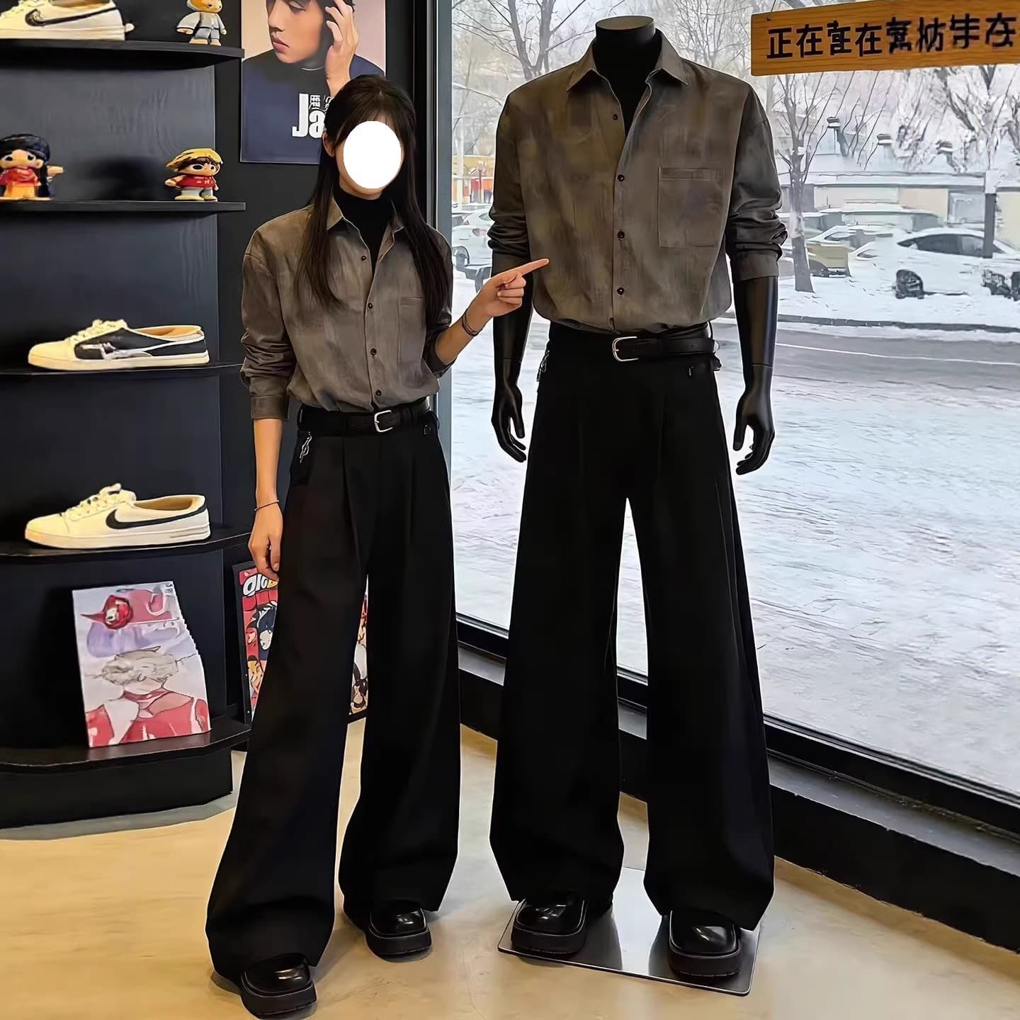 White straight trousers for boys in spring and autumn, high-end handsome scimitar trousers with drape, casual suit trousers for couples