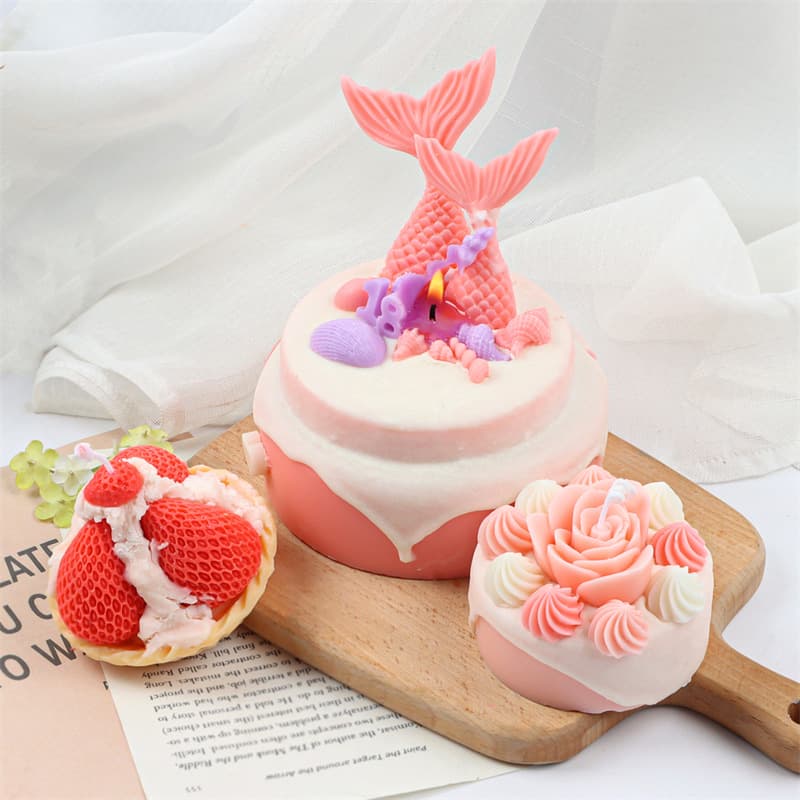 Trending Creative Handmade Mermaid Tail Strawberry Flower Cream Cake Aromatherapy Candle Birthday Ambiance Decoration