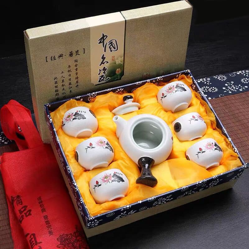 Full Set of Snow Glaze Teacups, Gongfu Tea Set, Ceramic Creative Small Gifts, Dehua Wholesale Portable Teapot