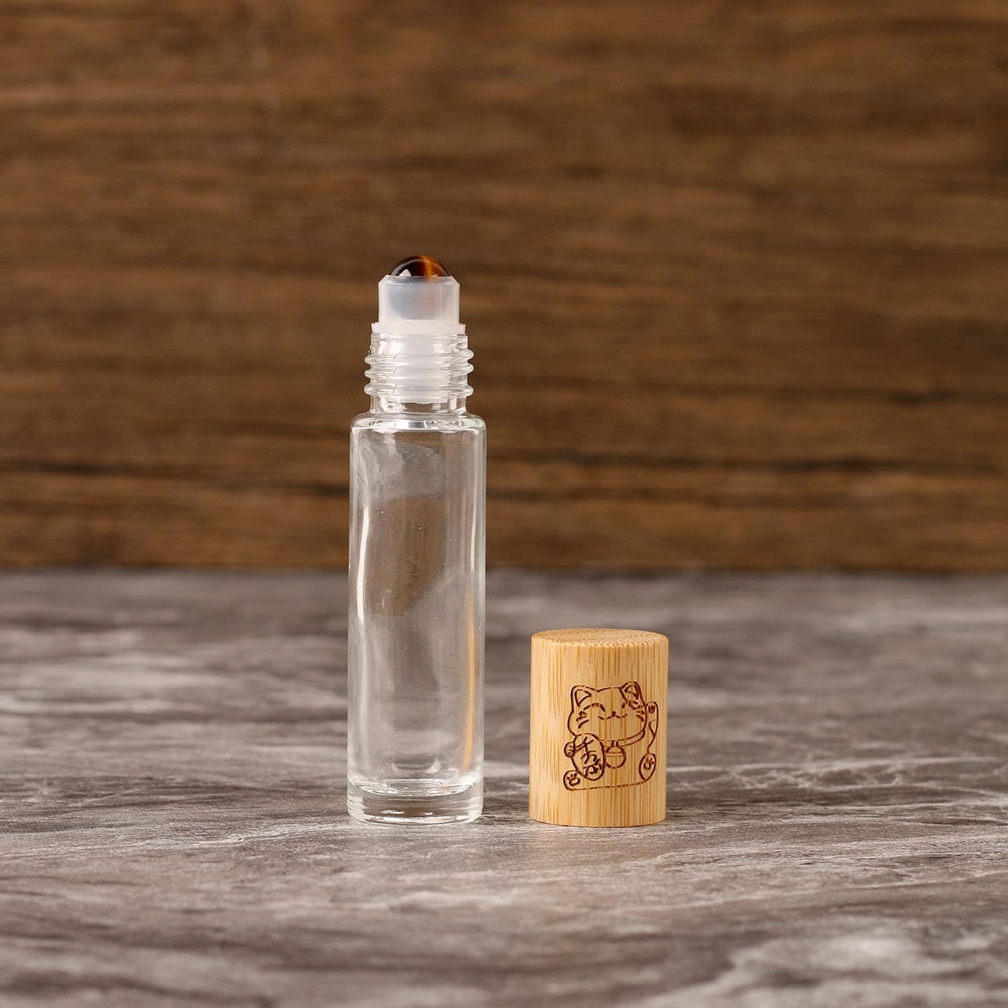 5ml 10ml Bamboo Lid Tiger Eye Roller Bottle Natural Jade Transparent Glass Roller Bottle Engravable Logo