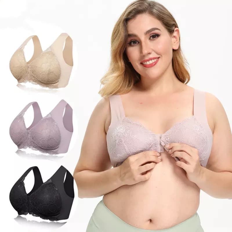 Plus Size Underwear Nursing Bra Wireless Front Closure Seamless Vest Lace Bra Beauty Back Bra