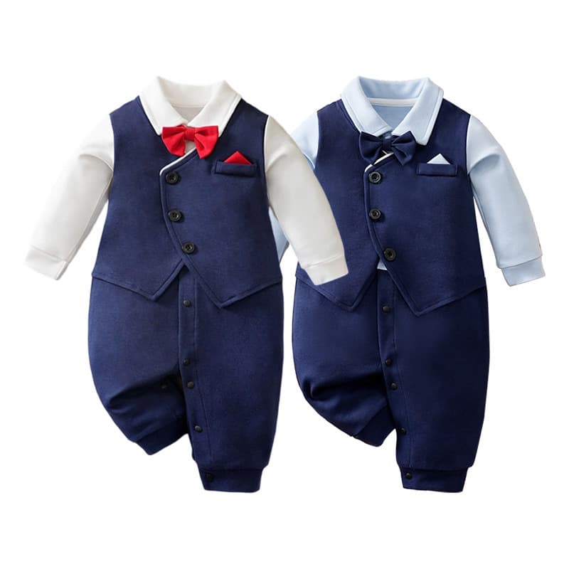 Cross Border Baby Boy Spring Autumn Long Sleeve Bodysuit Little Baby Gentleman One Year Old Boy Suit Preppy Style European American Children Clothes