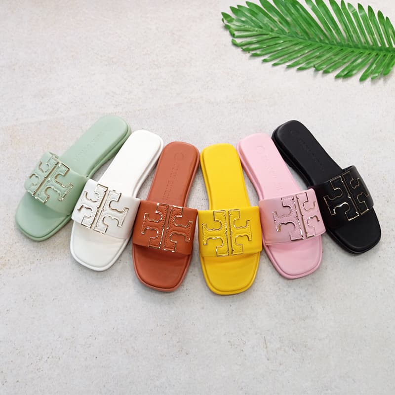 TB Leather Flat Slide Sandals Women's American Brand Fashion Ladies Slippers Cross-Border EU-US