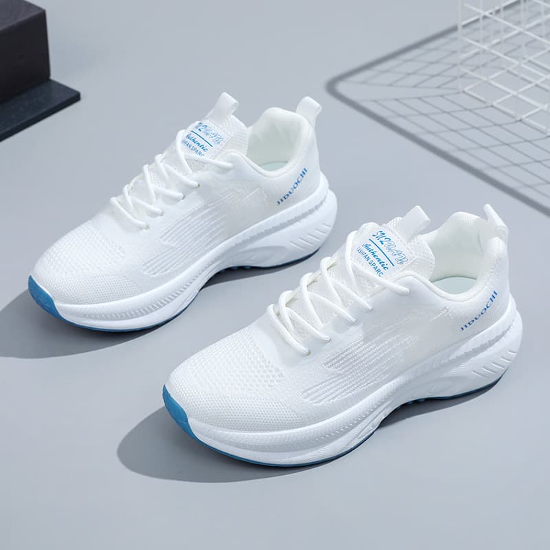Women's White Casual Shoes, Wholesale Thick Sole Lightweight Running Shoes, Fashionable Spring Breathable Sneakers