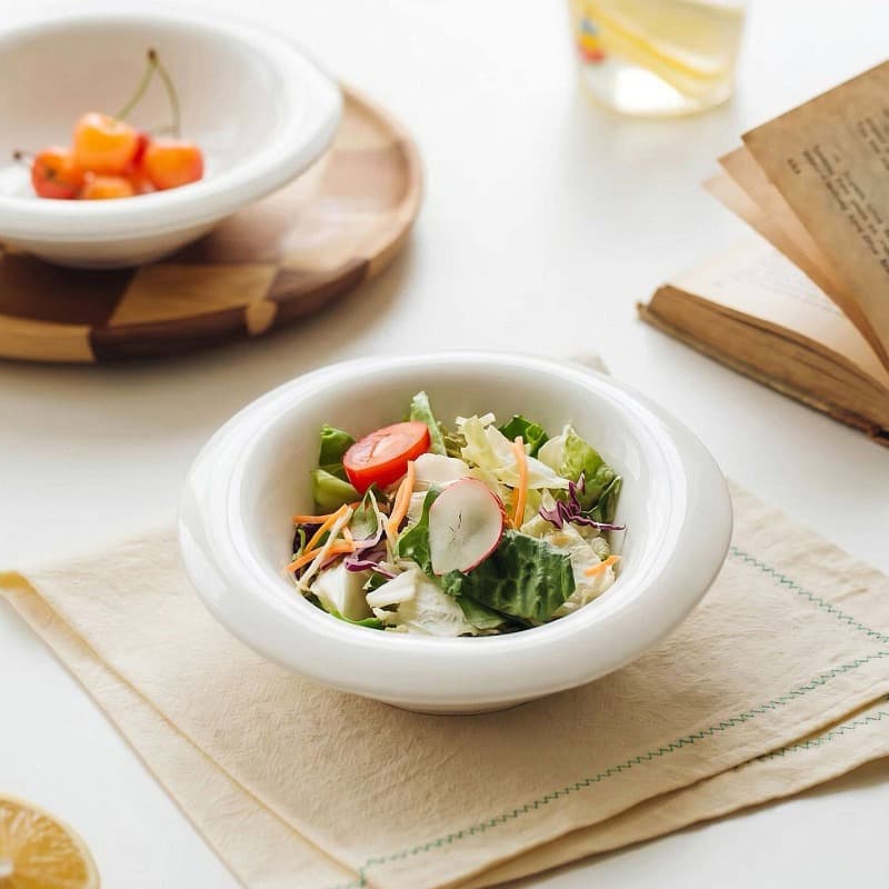 Mushroom Rim Reversible White Korean Blogger Style Ins Fruit Salad Yogurt Bowl Mushroom Soup Underglaze Color