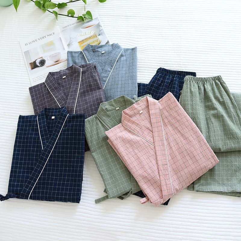 Summer new cotton couple kimono suit spring and autumn thin men's and women's washed cotton home pajamas directly supplied from the manufacturer