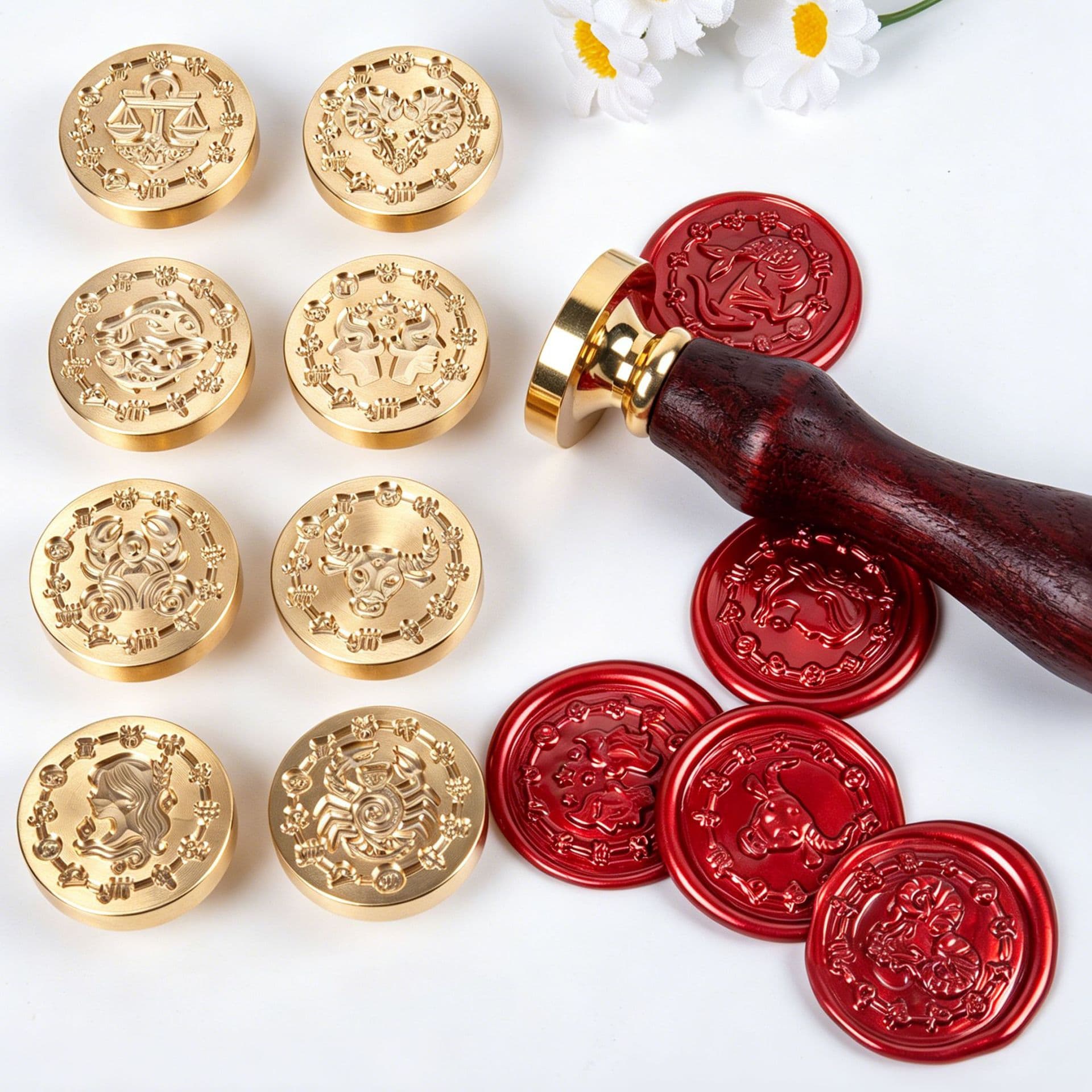 New product twelve constellations logo pattern customized fire paint seal head special-shaped relief brass head full set wholesale